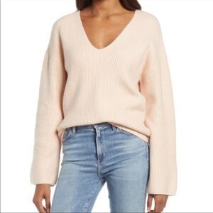Blush Pink Tan Sweater Long Sleeve Women Soft Casual Rib Top Blouse Business NWT